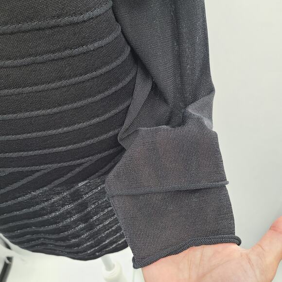 Lafayette 148 Semi Sheer Mesh Tunic Top Medium Black Stripe Minimalist Luxury - Picture 2 of 11